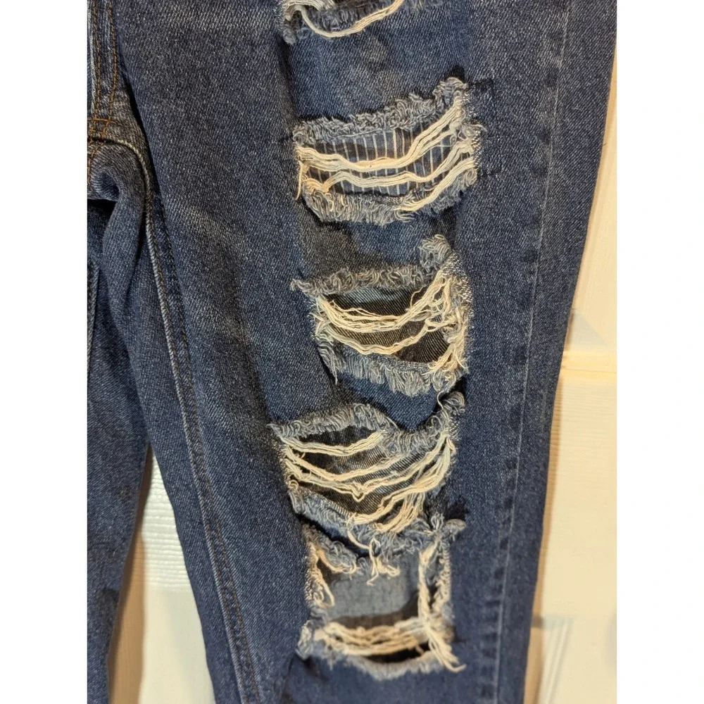 Y2K Grunge Distressed Mom Jeans High Rise Medium Wash Denim Size M